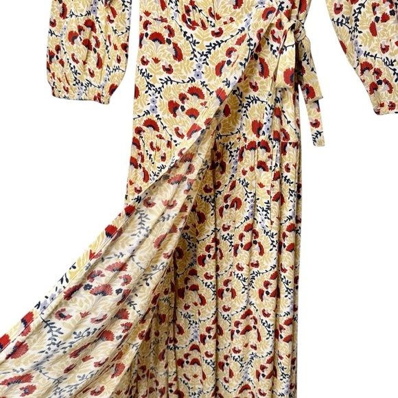 NWT BILLA 77 Bellview Floral Wheat Boho Puff Sleeve Wrap Maxi Dress Sz XS - Picture 10 of 16